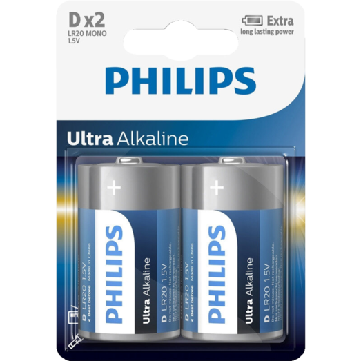 Philips Ultra alkaline LR20 batteri 2 stk. 