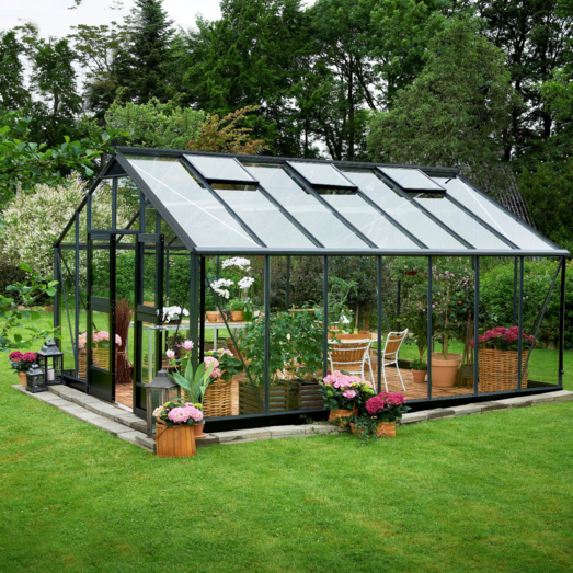 Juliana Gartner drivhus antracit og sort med hærdet glas, 18,8 m²