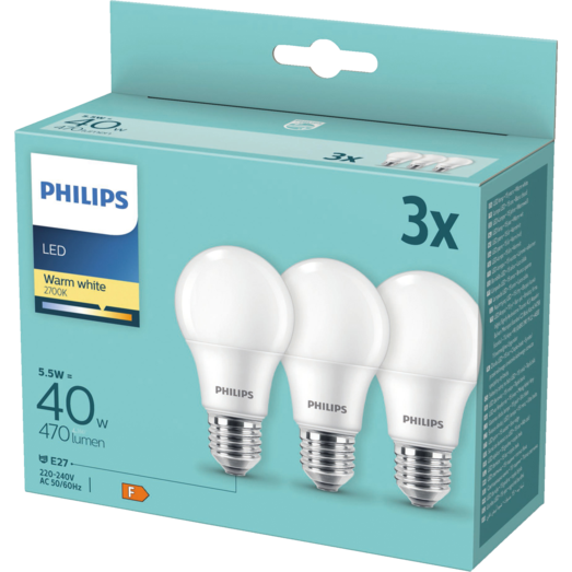 Philips E27 LED pære 40W 3-pak 