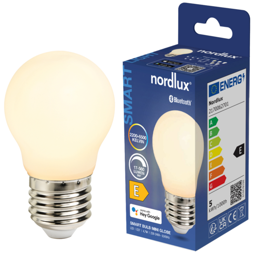 Nordlux smart pære LED E27 filament G45 4,7W hvid