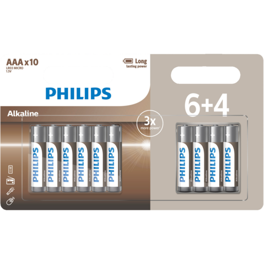Philips Alkaline LR03/AAA batteri 6+4 stk. 
