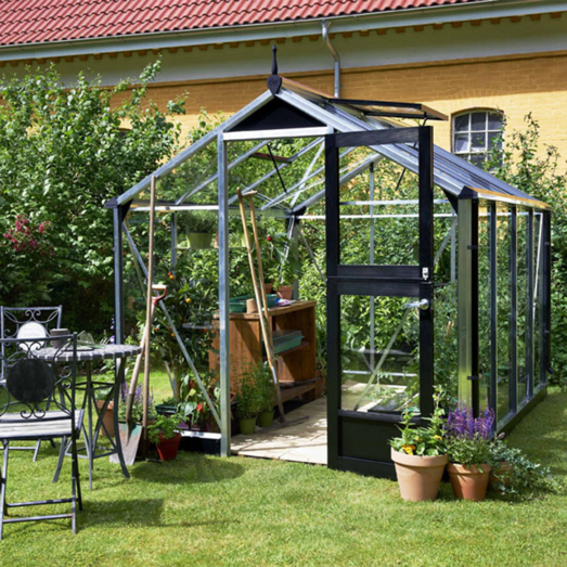 Juliana Compact drivhus alu. og sort med hærdet glas 6,6 m²