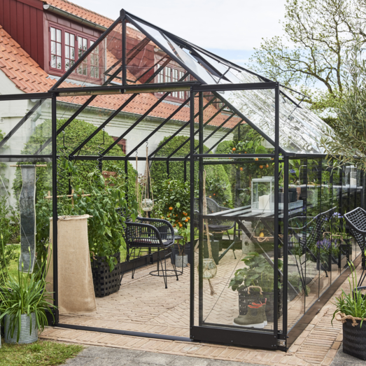 Halls Qube+ 816 drivhus sort med hærdet glas 13,0 m²