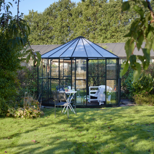 Halls Atrium drivhus sort med hærdet glas og polycarbonat 9,0 m² 