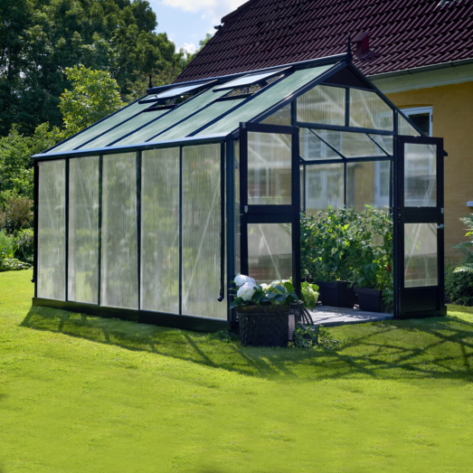 Juliana Premium drivhus antracit og sort med polycarbonat 10,9 m²