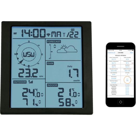 Alecto WS-5200 Professionel 6 i 1 WiFi vejrstsation med app og trådløs sensor sort