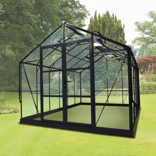 Elmholm Exclusive drivhus antracit med hærdet glas, inkl. sokkel 13,29 m²