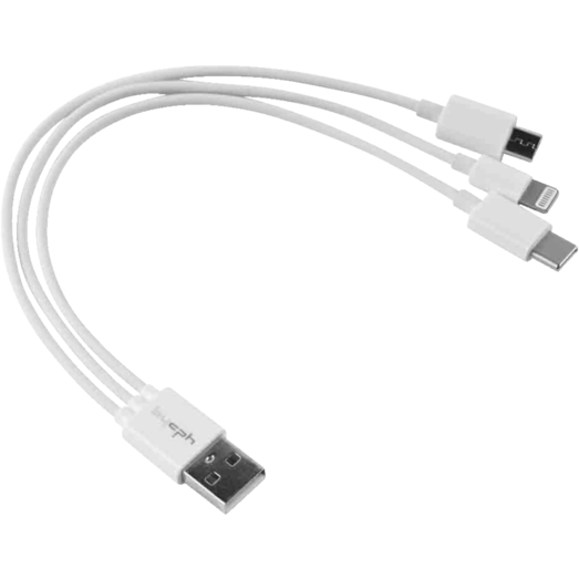 Bycph Kabel - USB til 3-i-1 USB-C/Micro-USB/Lightning, 0,2 m