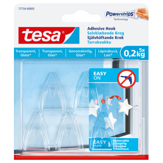 Tesa® Klæbekrog til transparente overflader og glas (0,2 kg) - 5-pk