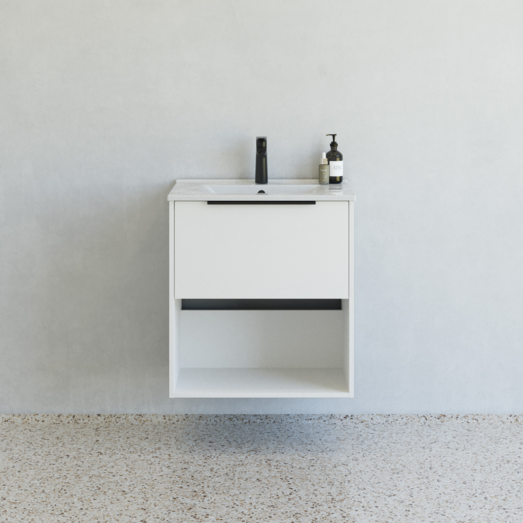 Scanbad NOW vaskeskab m/én skuffe og åbent rum 65,8x45,5 mat hvid glat front