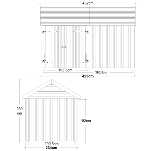 Plus Classic Multi Havehus 10 m²  2 moduler m/dobbeltdør og lukket front  inkl. tagpap/alulister/Hstolpefødder