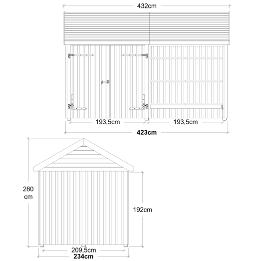 Plus Classic Multi Havehus 10 m²  2 moduler m/dobbeltdør og åben front  inkl. tagpap/alulister/Hstolpefødder