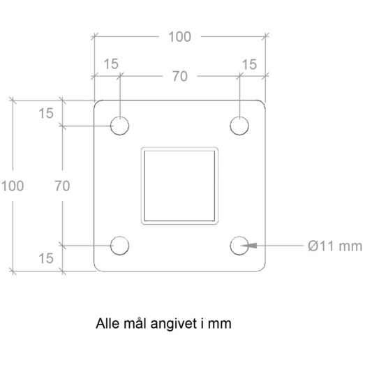 Plus Stålstolpe m/fod til håndliste  hjørnestolpe  4,5x4,5x103,3 cm