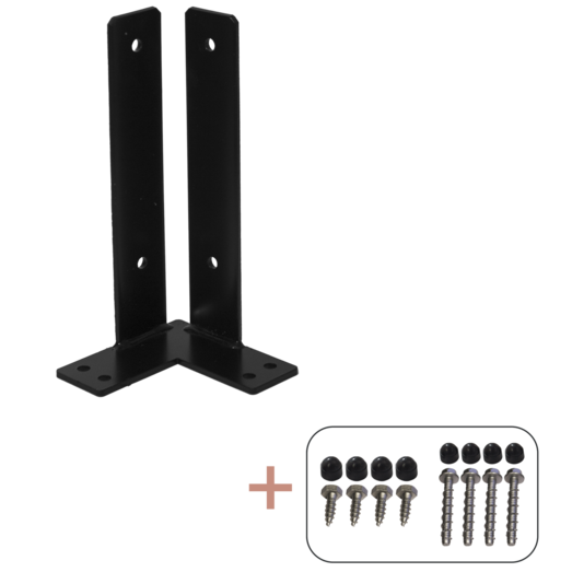 Plus Hjørne Stolpefod til fundament  9x9x30 cm  m/skruer sort