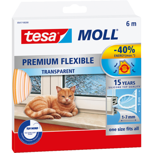 Tesamoll® Premium Flexible silikonetætningsliste hvid 8,5 mm x 6 m