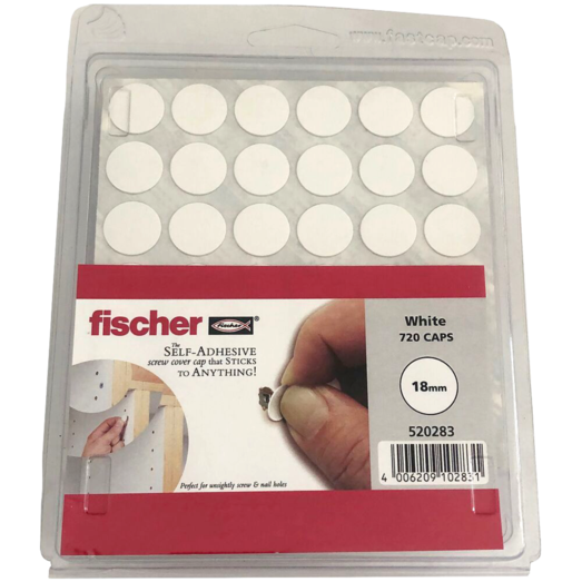 Fischer selvklæbende dækhætter 18 mm hvid 720 stk