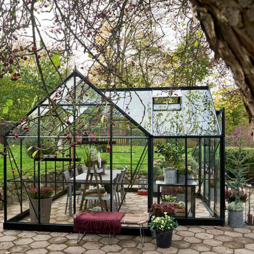 Halls Garden Room drivhus grøn med hærdet glas, inkl. sokkel 12,9 m²