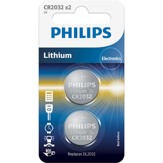 Philips Lithium CR2032 minicelle batteri pk. a 2 stk.