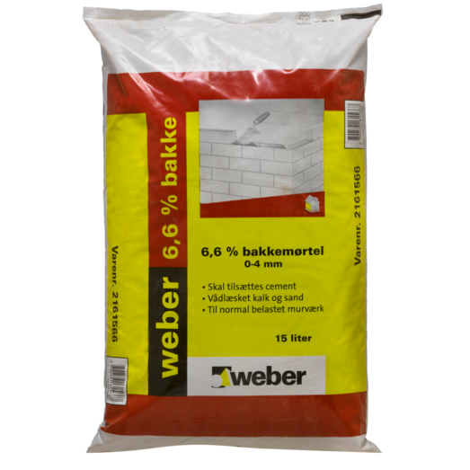Weber 6,6% bakkemørtel 0-4 mm. 15 L