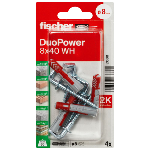 Fischer DuoPower universaldybel med vinkelkrog 8x40 mm 4 stk