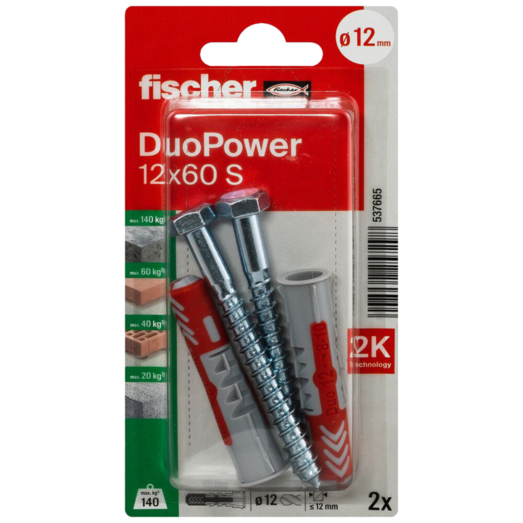 Fischer DuoPower universaldybel med skrue 12x60 mm 2 stk