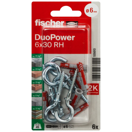 Fischer DuoPower universaldybel med rund krog 6x30 mm 6 stk