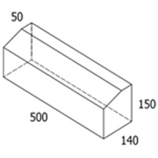 Multikant standard TP15/50 koks med skrå forkant - 14x50x15,5 cm