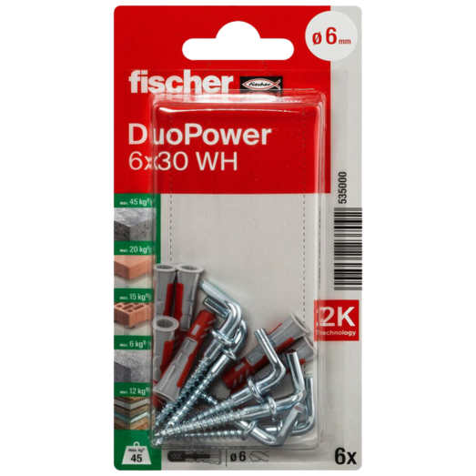 Fischer DuoPower universaldybel med vinkelkrog 6x30 mm 6 stk