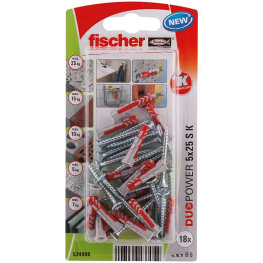 Fischer DuoPower universaldybel med skrue 5x25 mm 18 stk