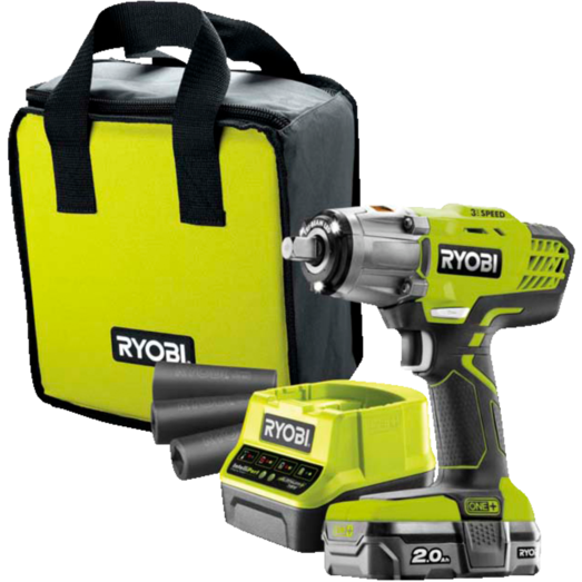 Ryobi R18IW3-120S slagnøgle m/3 slagtoppe & 2.0Ah batteri og lader 18V ONE+