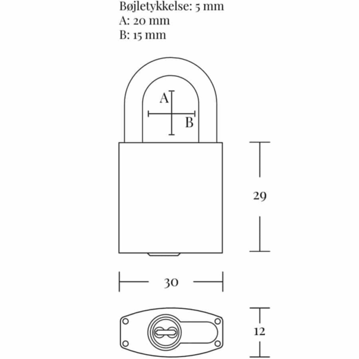 Jasafe hængelås 30 mm m/hærdet bøje rustfri