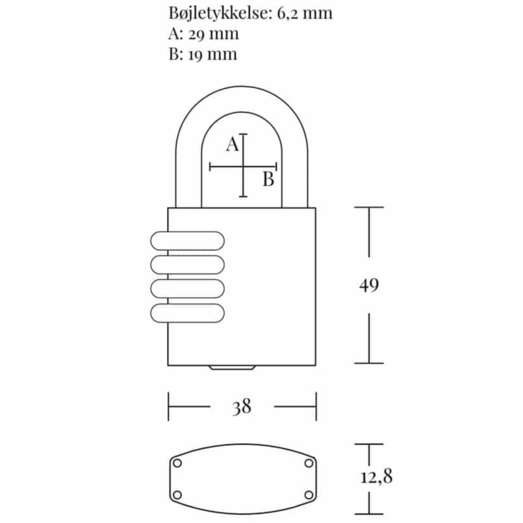 Jasafe hængelås 40 mm m/4 tal kode messing