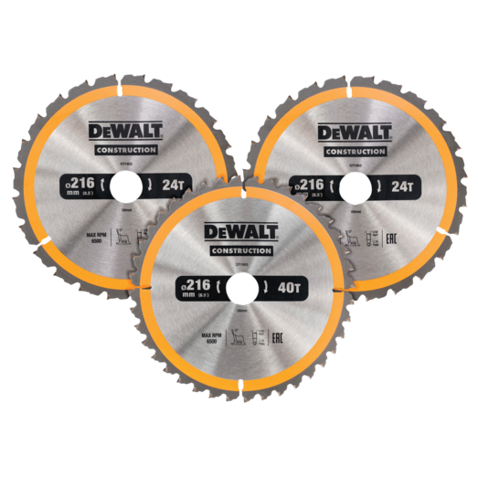 DeWalt DT1962-QZ rundsavsklingesæt 216 mm - 3-pak med 2 x 24T og 1 x 40T