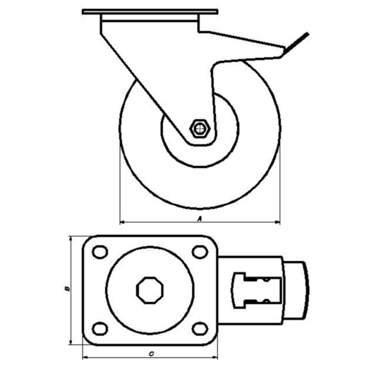 PN transporthjul Ø125 mm med plade og bremse