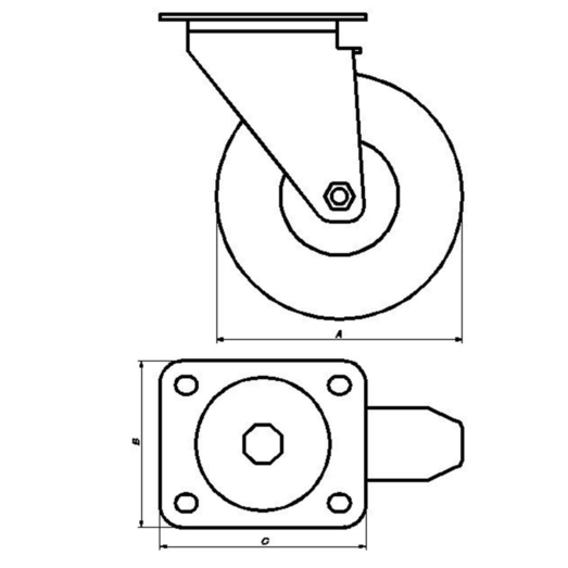 PN transporthjul Ø125 mm med plade