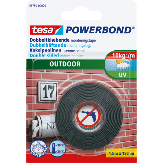 Tesa® Powerbond Outdoor dobbeltklæbende monteringstape 19 mm