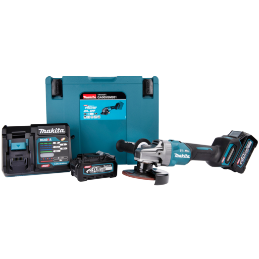 Makita GA005GM201 XGT 40V vinkelsliber 4.0 Ah batteri og lader