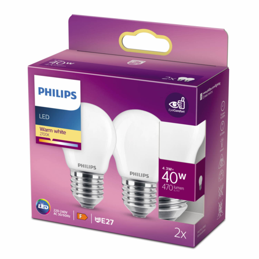 Philips Krone LED pære E27 40W 2 pack