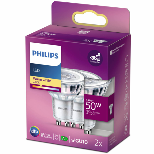 Philips Spot LED pære GU10 50W 2 pack