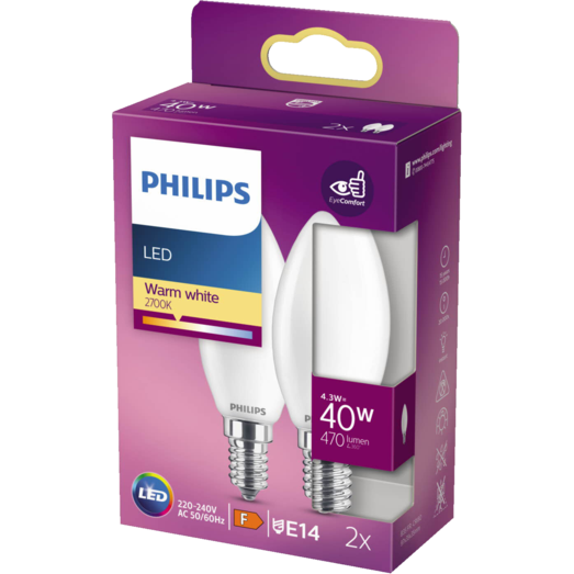 Philips Kerte LED pære E14 40W 2 pack