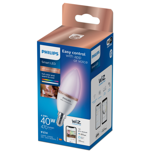 Philips Smart WiZ color LED pære E14 4,3W kerte mat