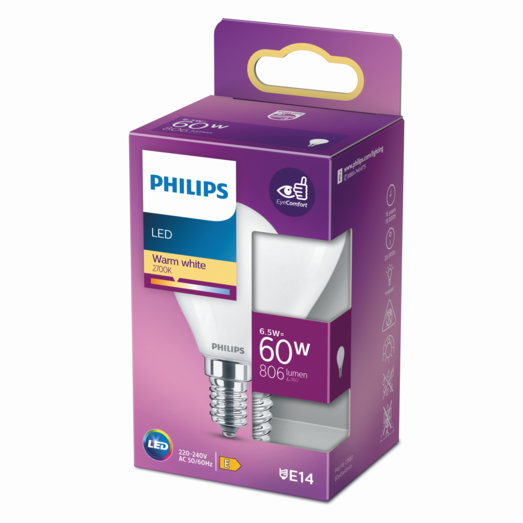 Philips Kerte & Luster LED pære 60W E14 varm hvid