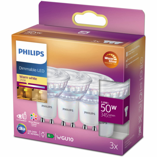 Philips Spot LED pære GU10 50W 3 pack