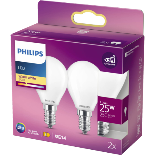 Philips Krone LED pære E14 25W 2 pack