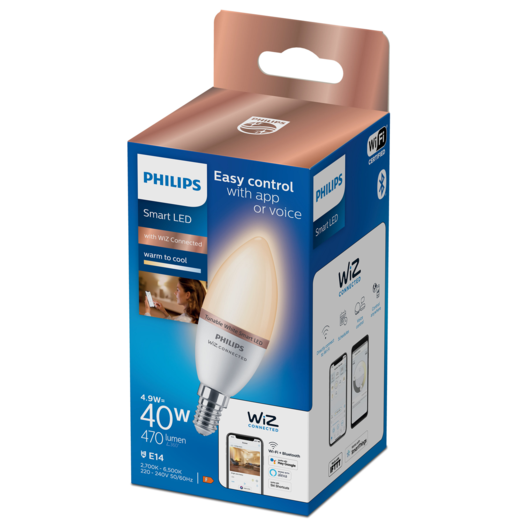 Philips Smart WiZ white LED pære E14 4,6W kerte mat