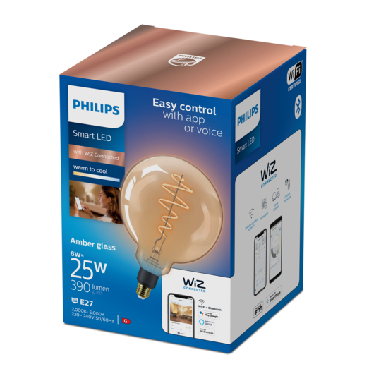 Philips Smart WiZ white LED pære E27 6,7W mega globe guld