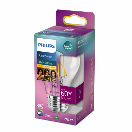 Philips Scenewitch pære 60W klar 1 pack