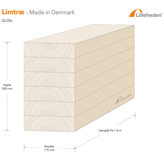 Lilleheden GL limtræsbjælke 115x200 mm GL30c