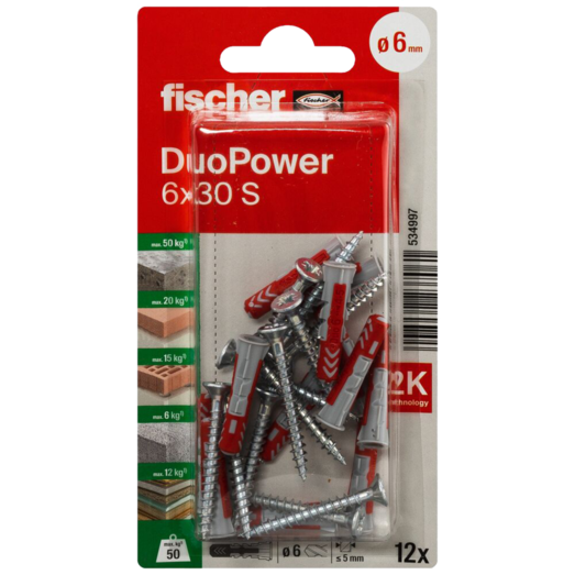 Fischer DuoPower universaldybel med skrue 6x30 mm 12 stk