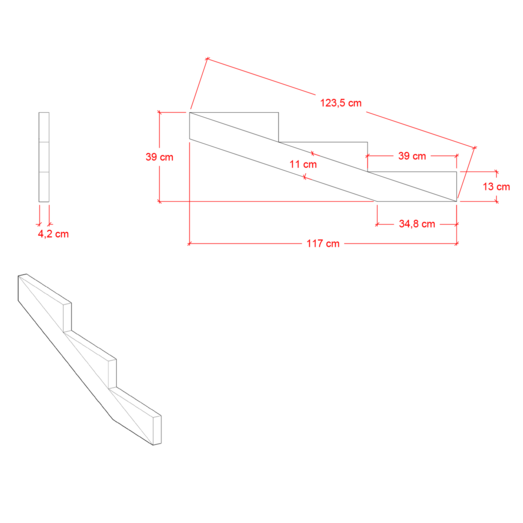 Plus trappevange 3 trin 19° 117x39 cm tryk imp.